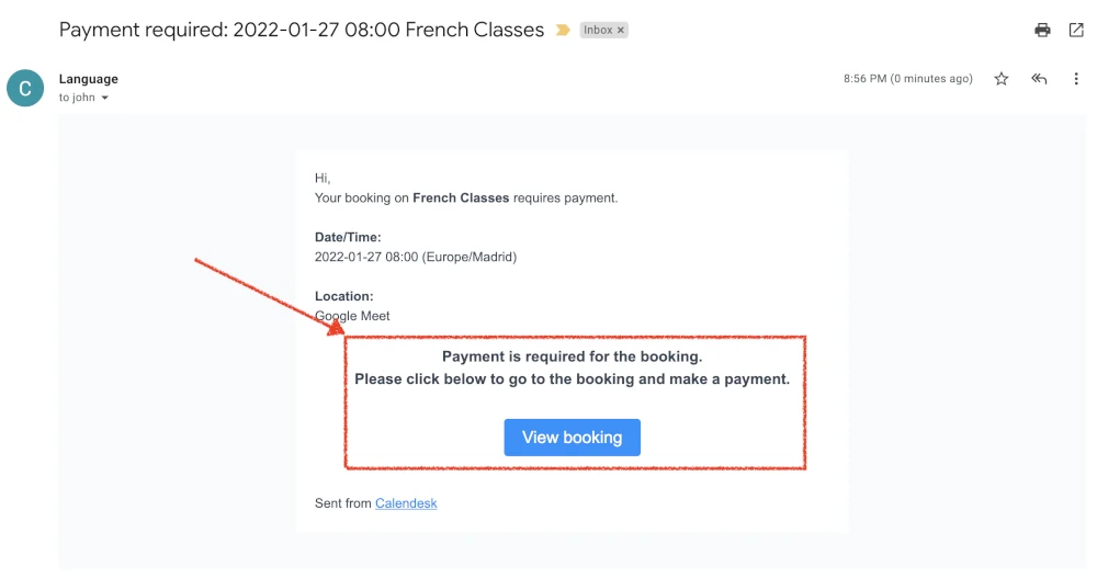 Online booking prepayments - customers email notification