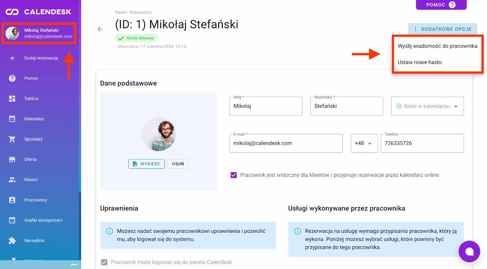 Profil pracownika.