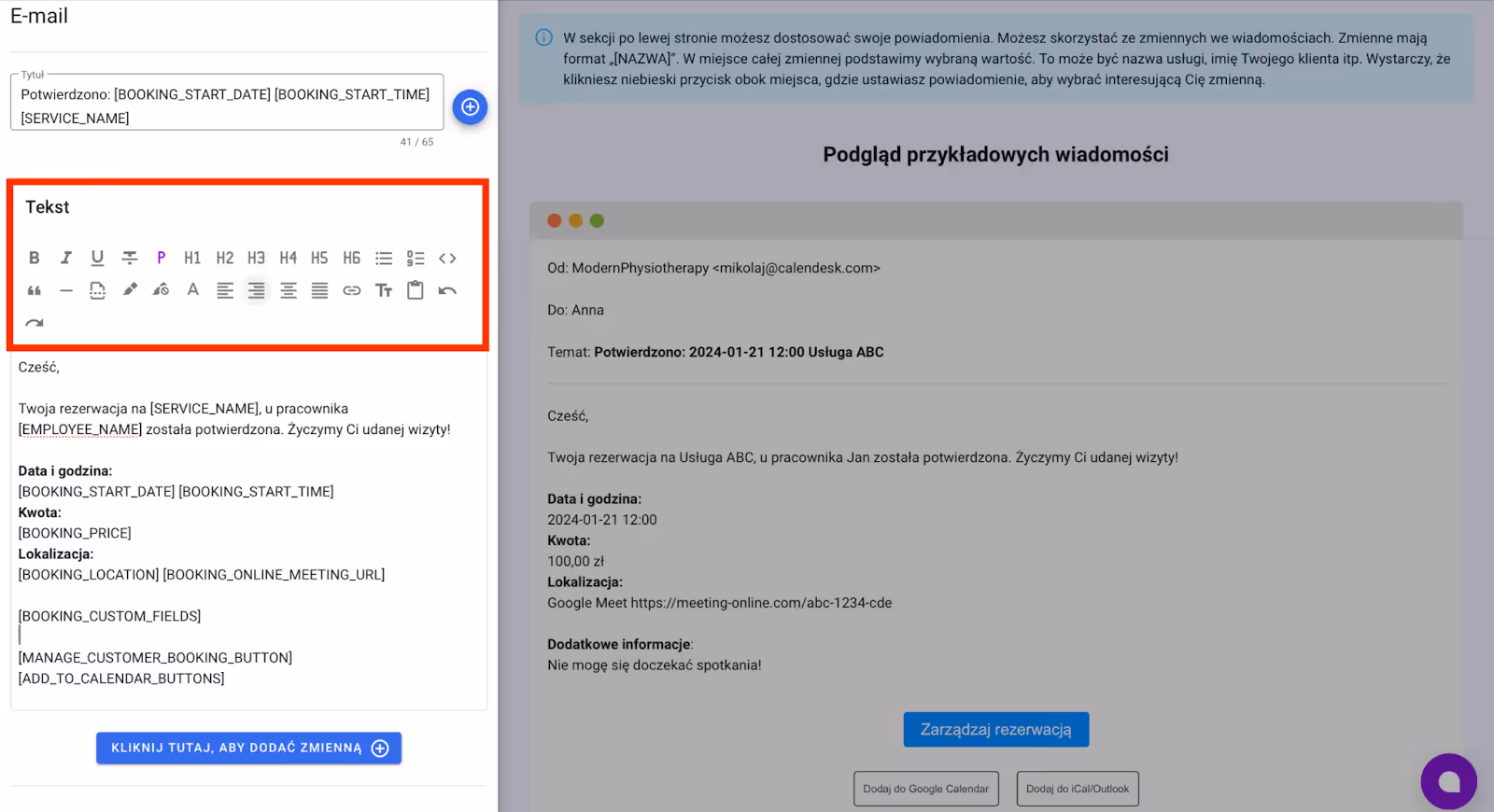Stylizacja tekstu.