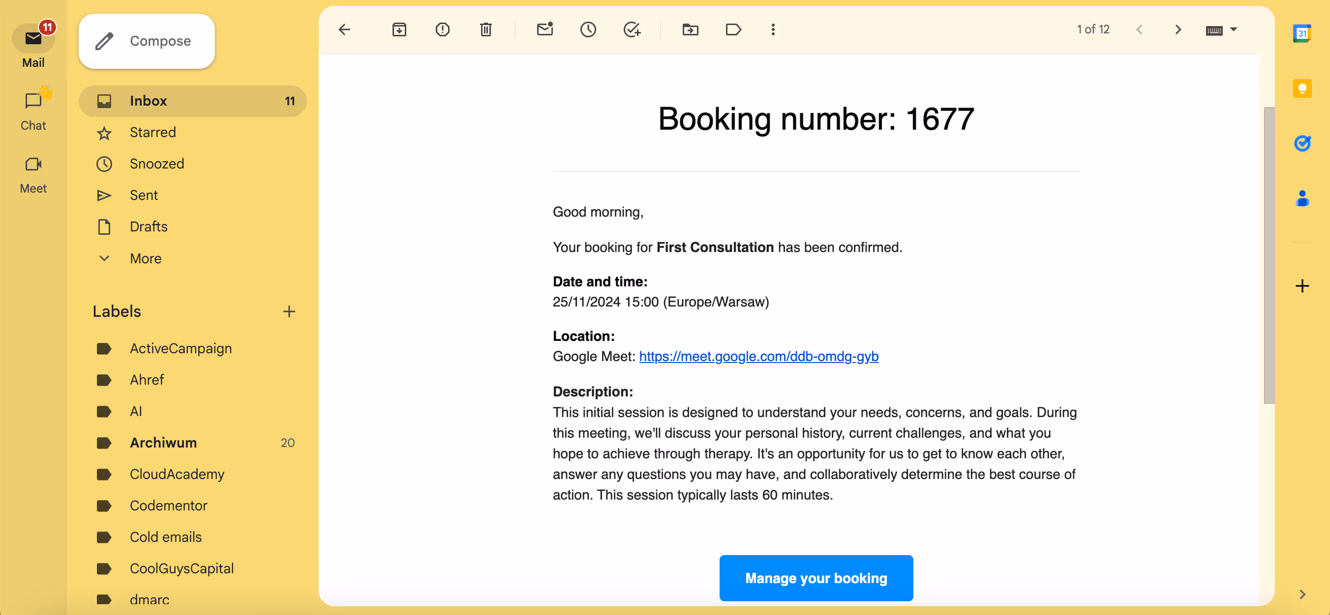 Booking confirmation - additional description. 
