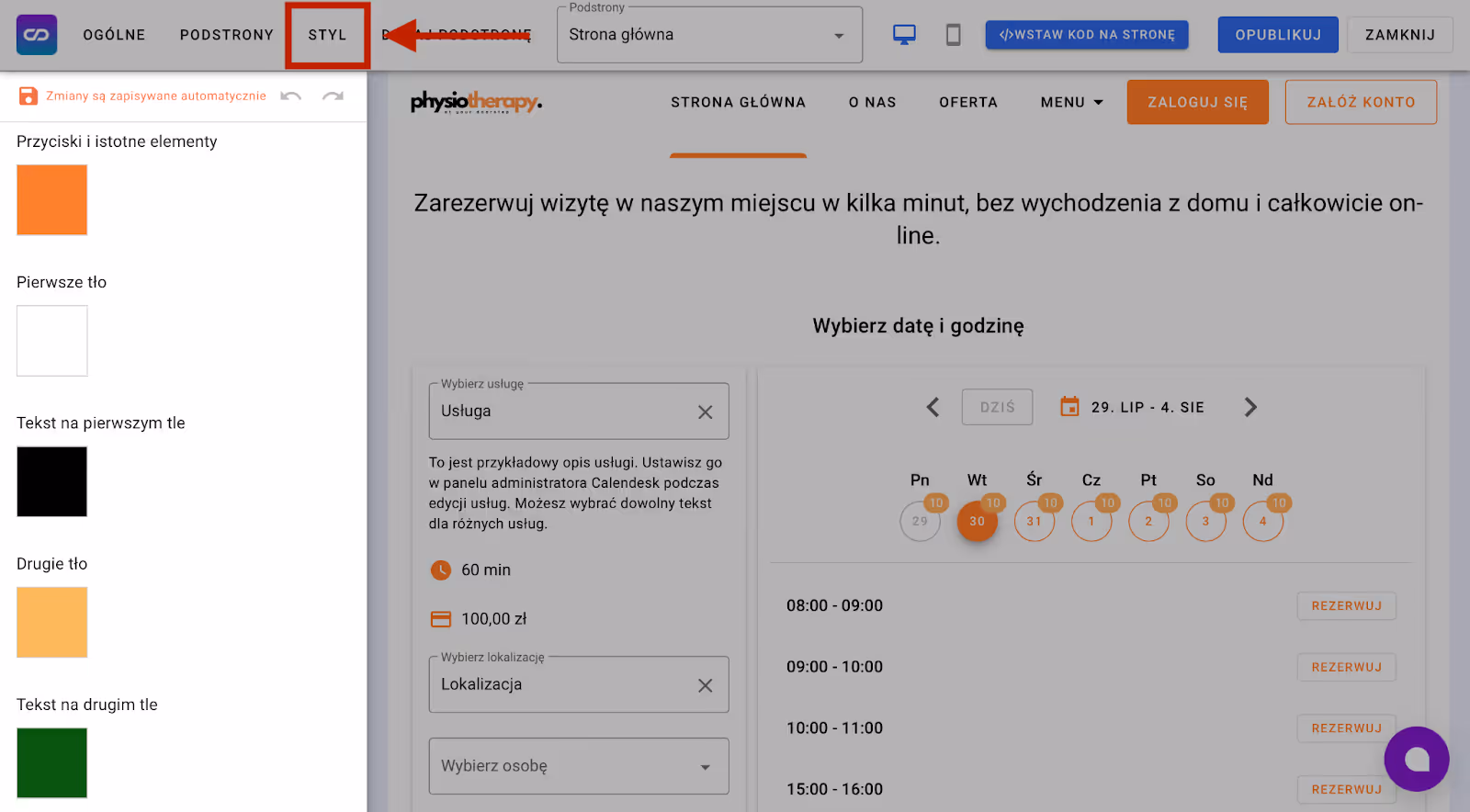 Zakładka styl.