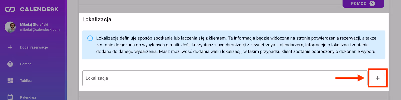Lokalizacja w konfiguracji usługi. 