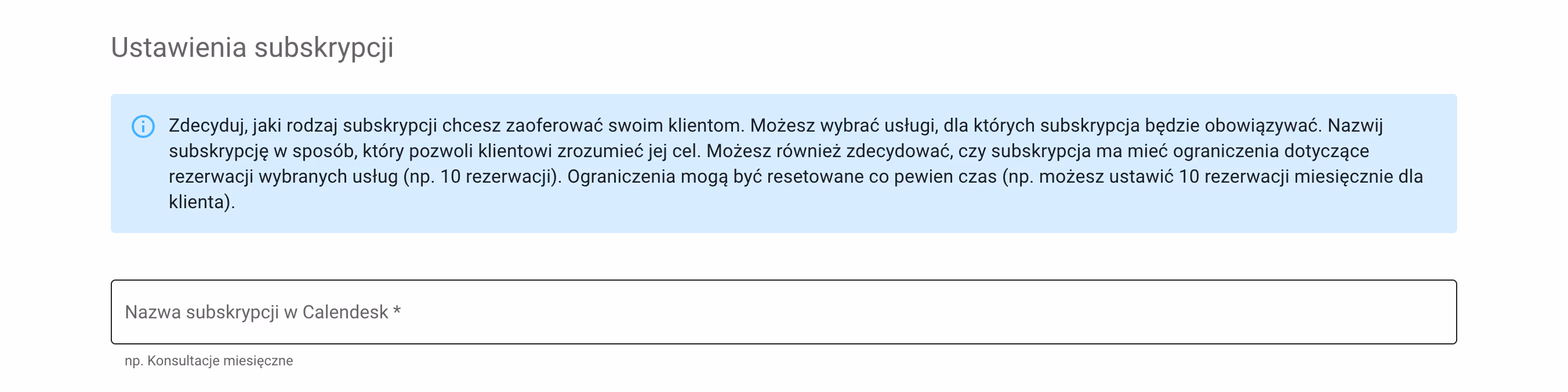 Nazwa pakietu/subskrypcji.