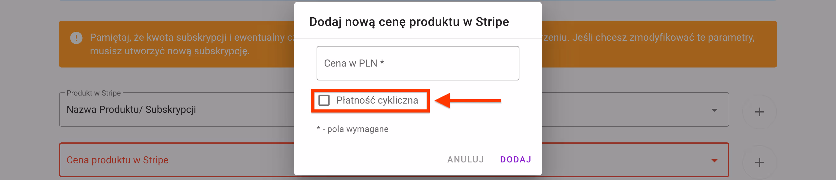 Płatność cykliczna.