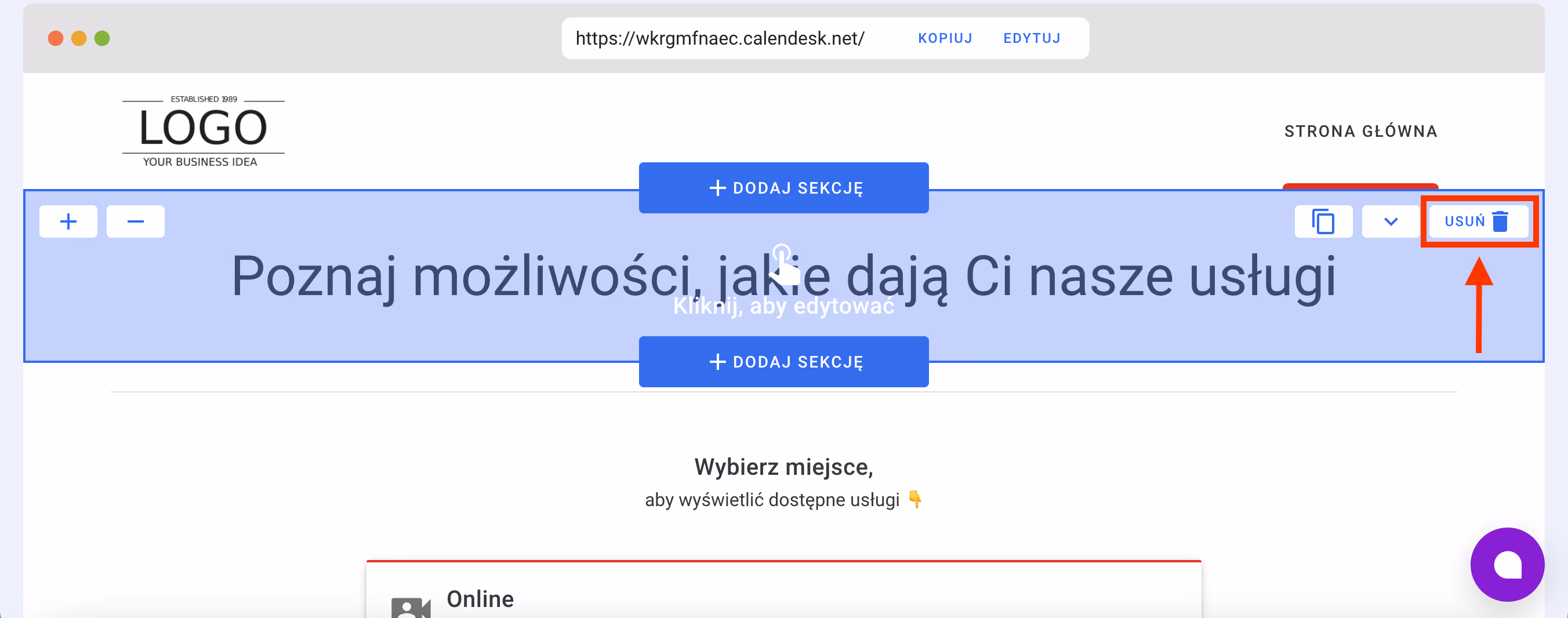 Usuwanie sekcji strony www.