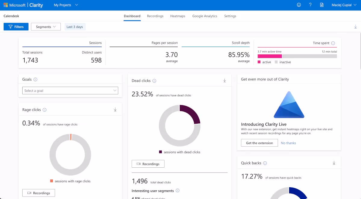 Microsoft Clarity - insights