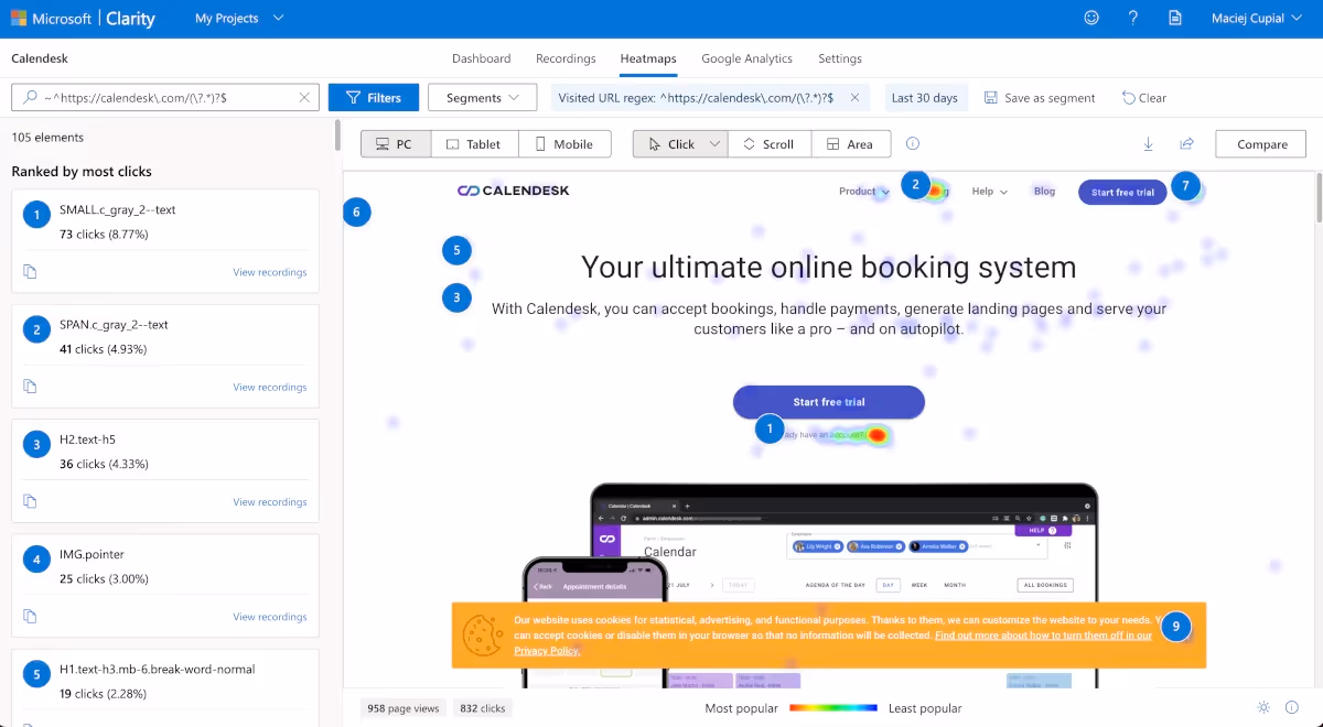 Microsoft Clarity - heatmaps