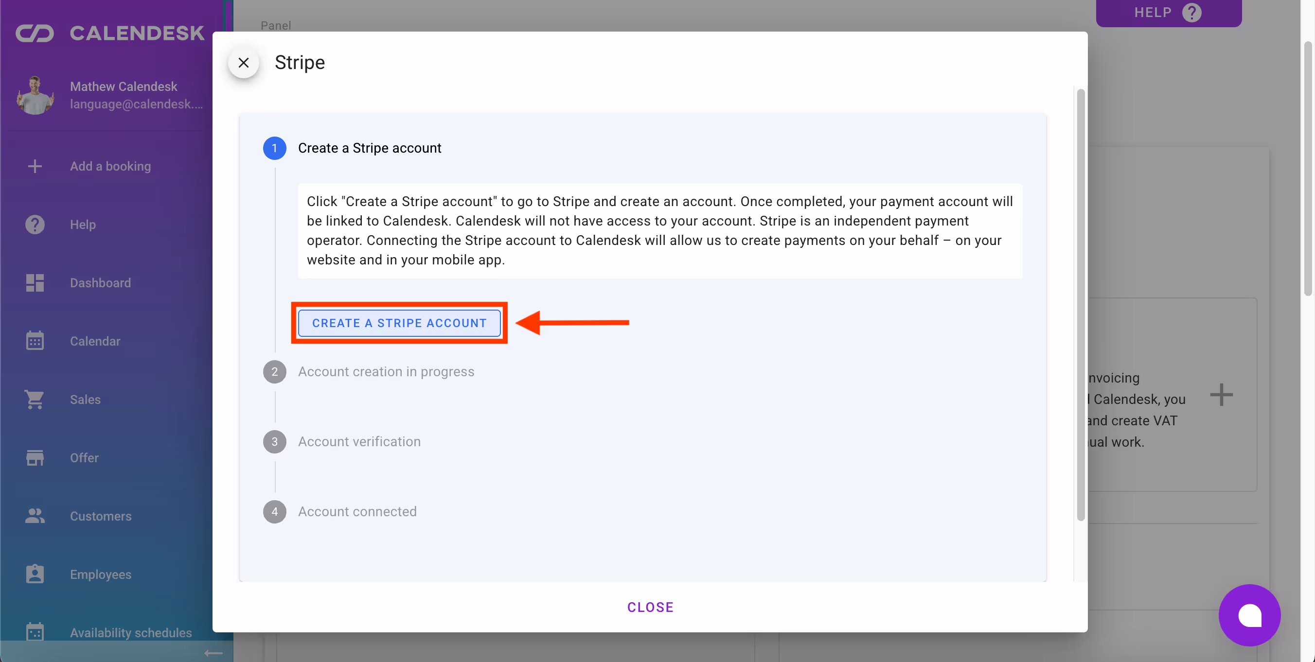 New Stripe account creation.