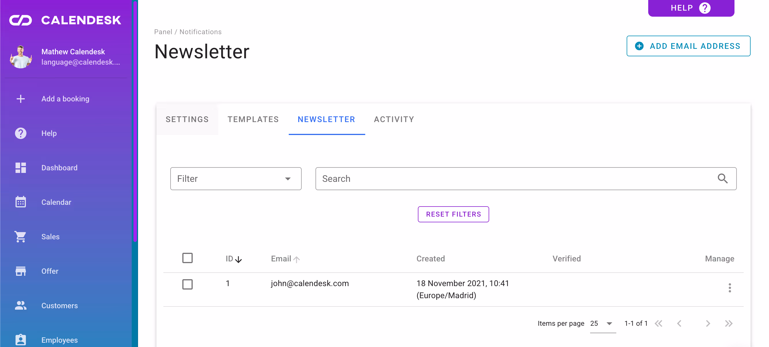 Notifications - newsletter section.