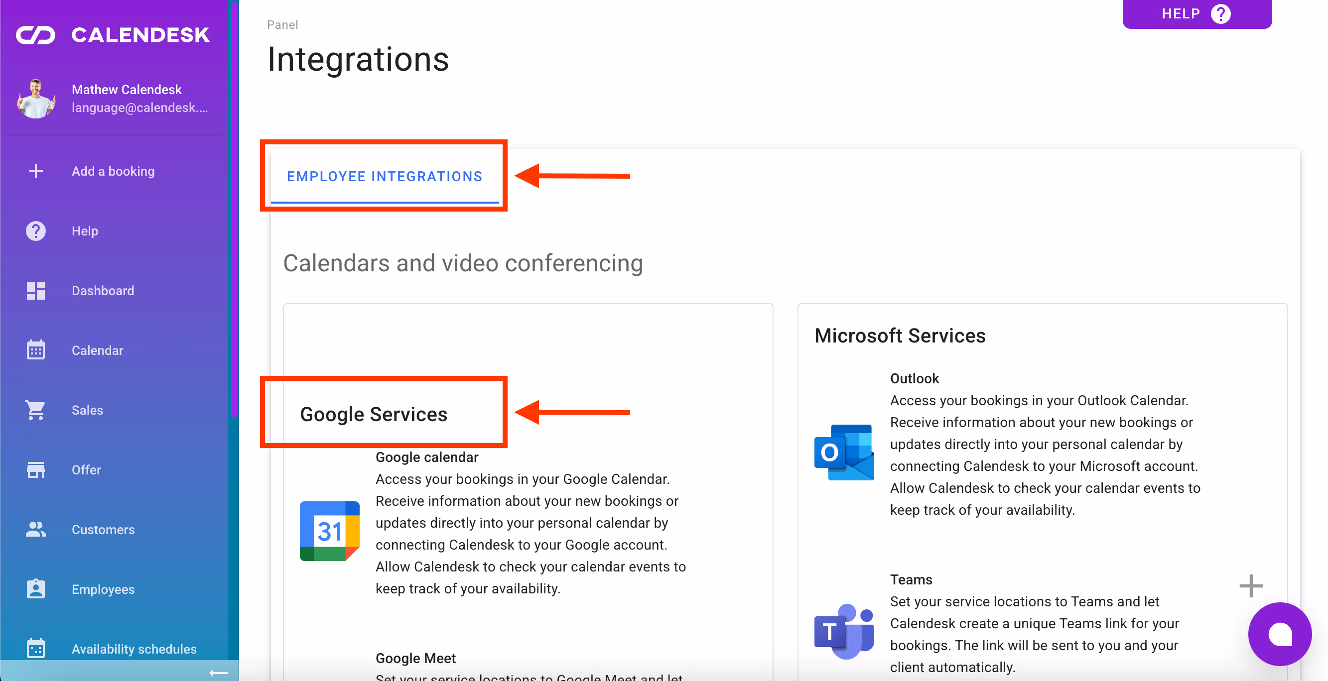 Employees' integrations – Google Meet.