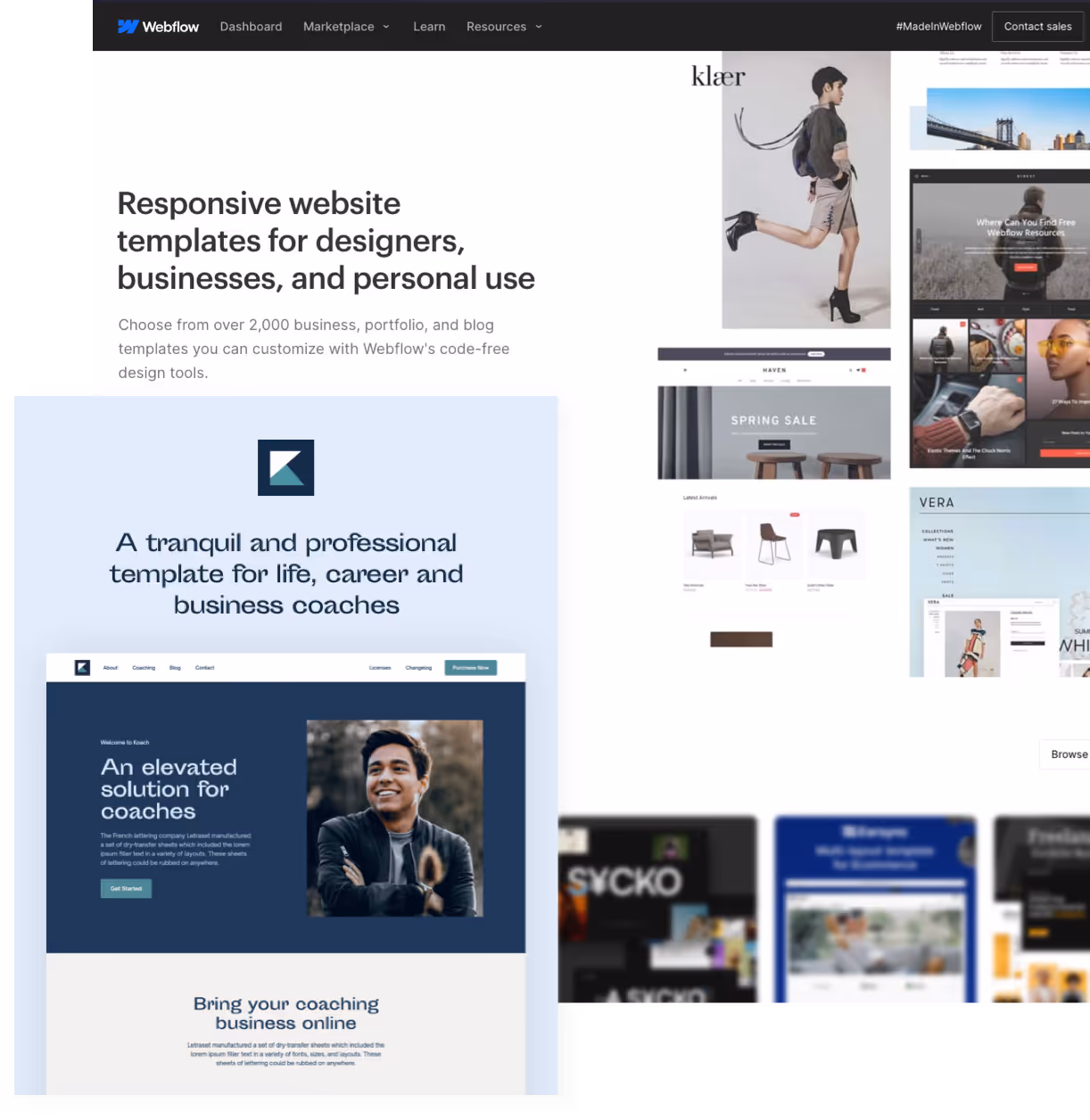 An image of the Webflow marketplace. 