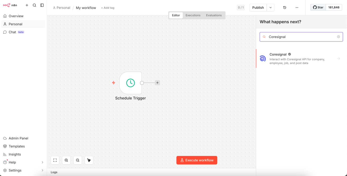 schedule trigger n8n coresignal