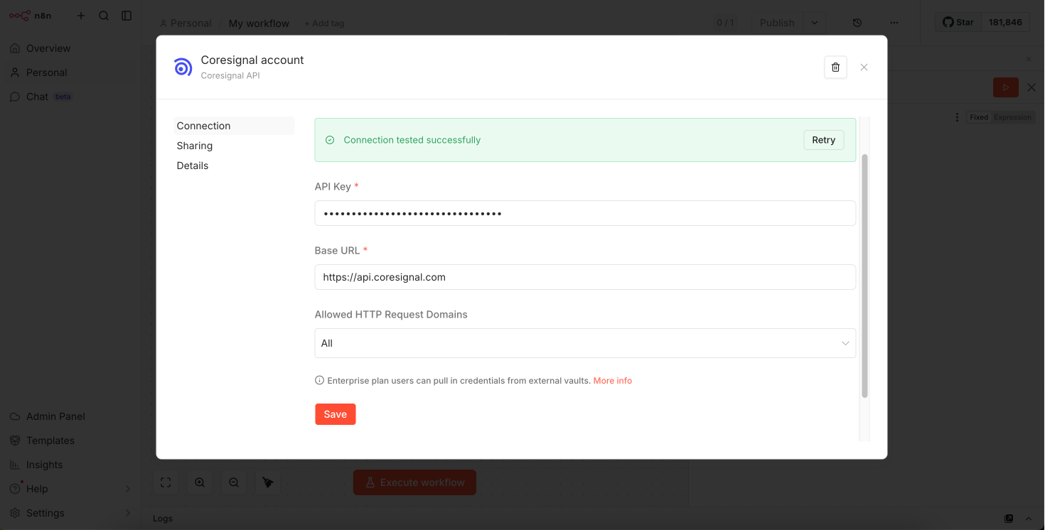 Add your API key and click save