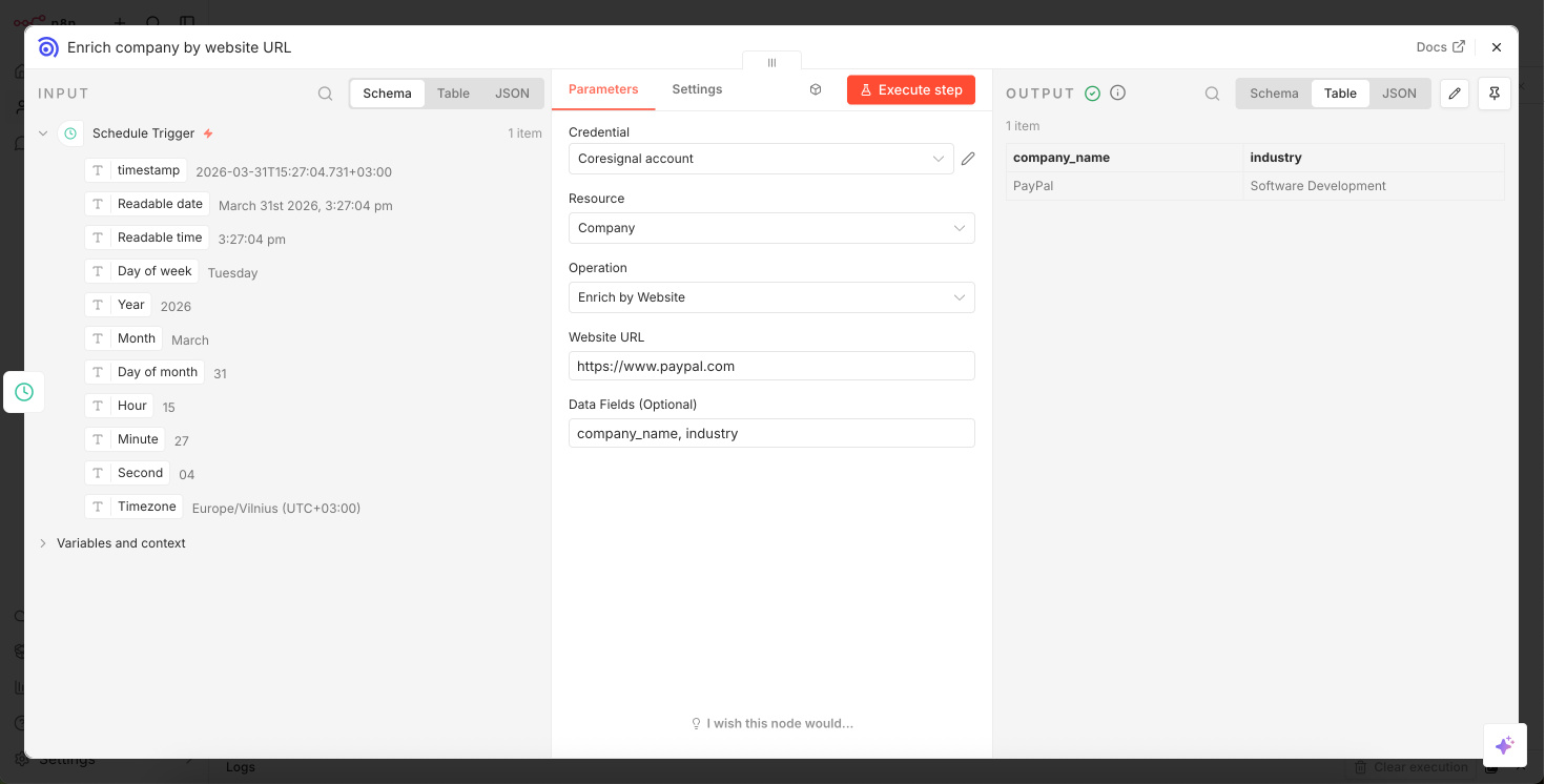 check if you get the results n8n coresignal