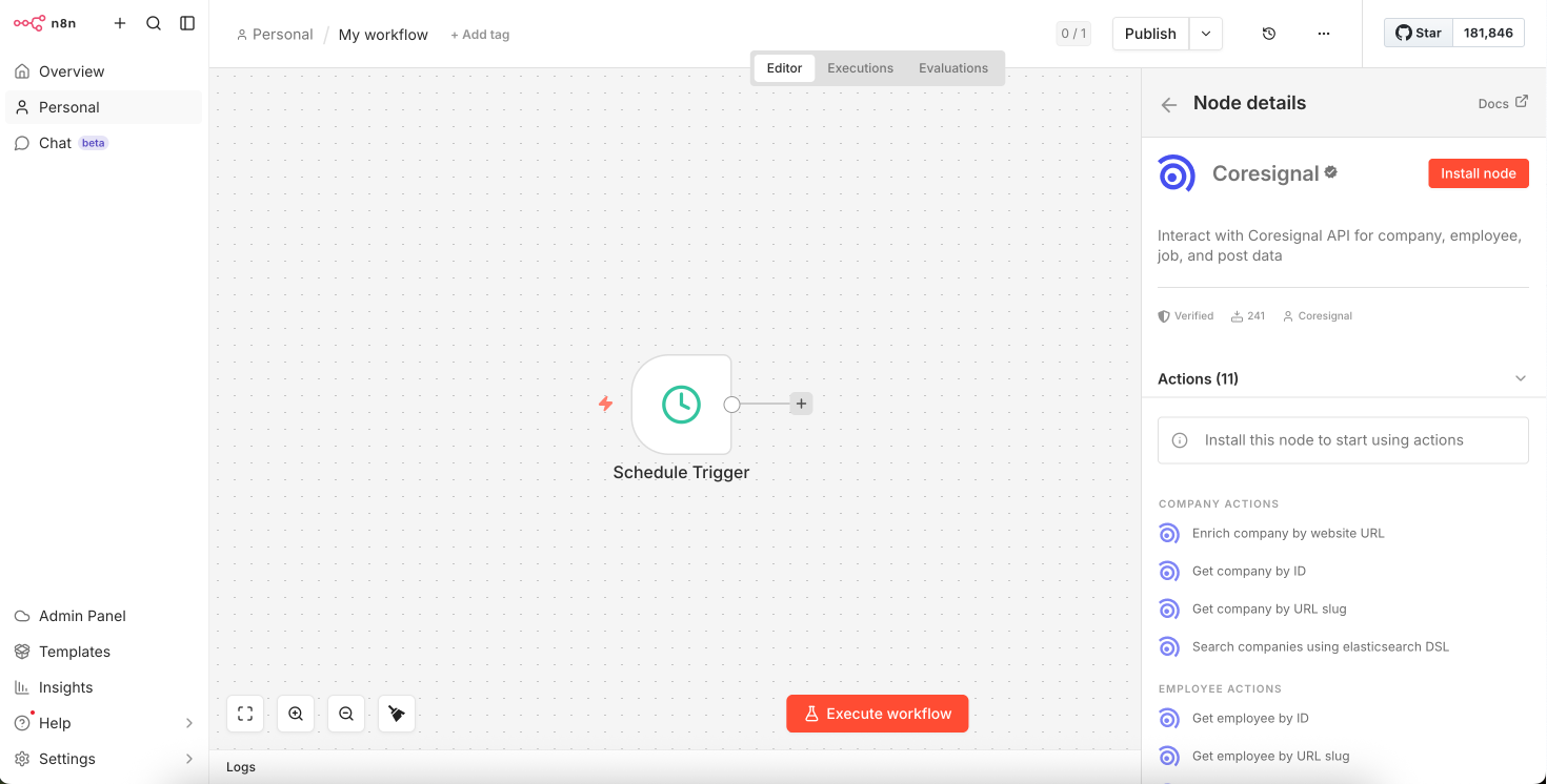 Install Coresignal node in n8n