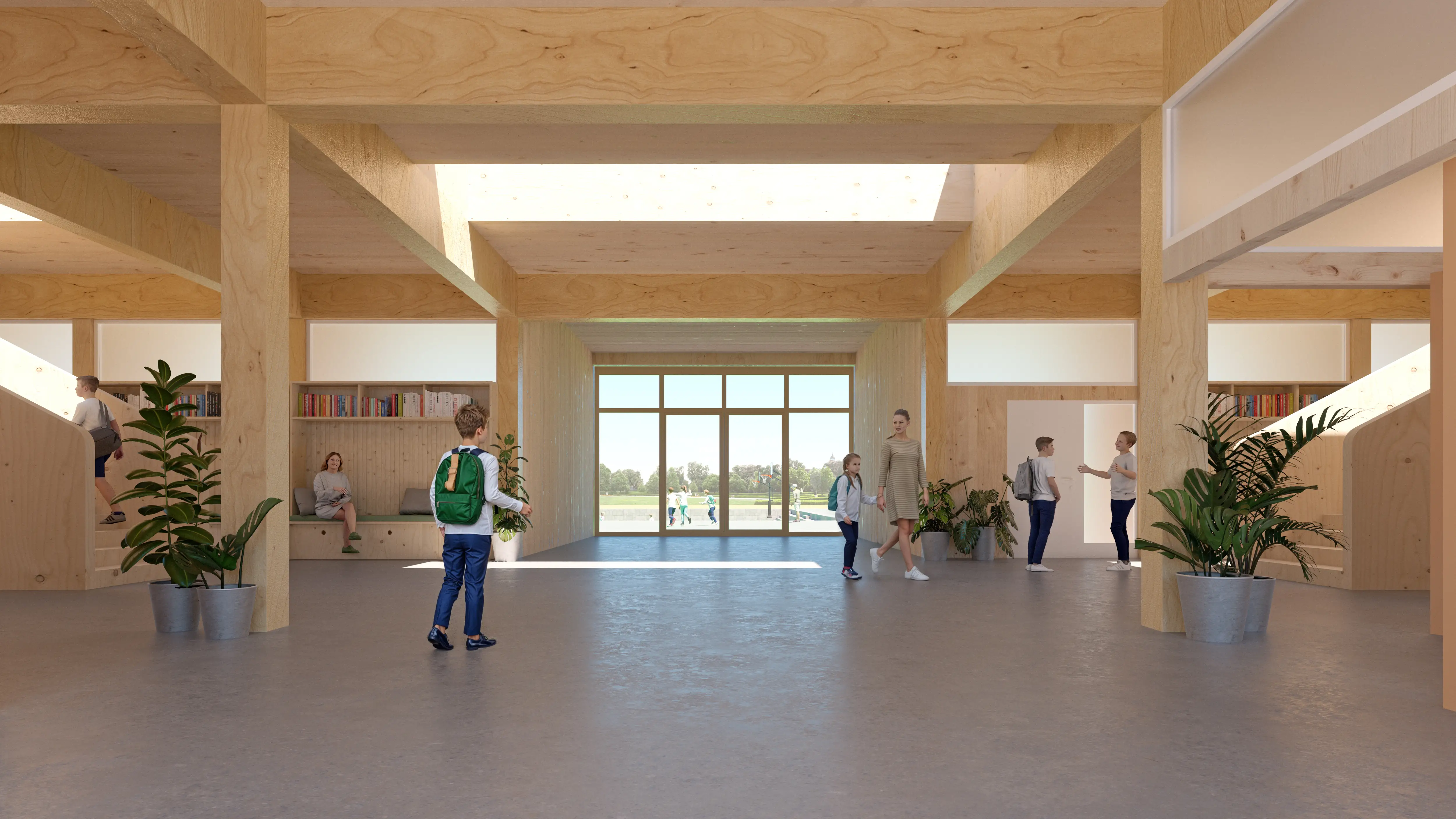 Architektonická vizualizácia nového kampusu Kolégia Antona Neuwirtha, vestibul.