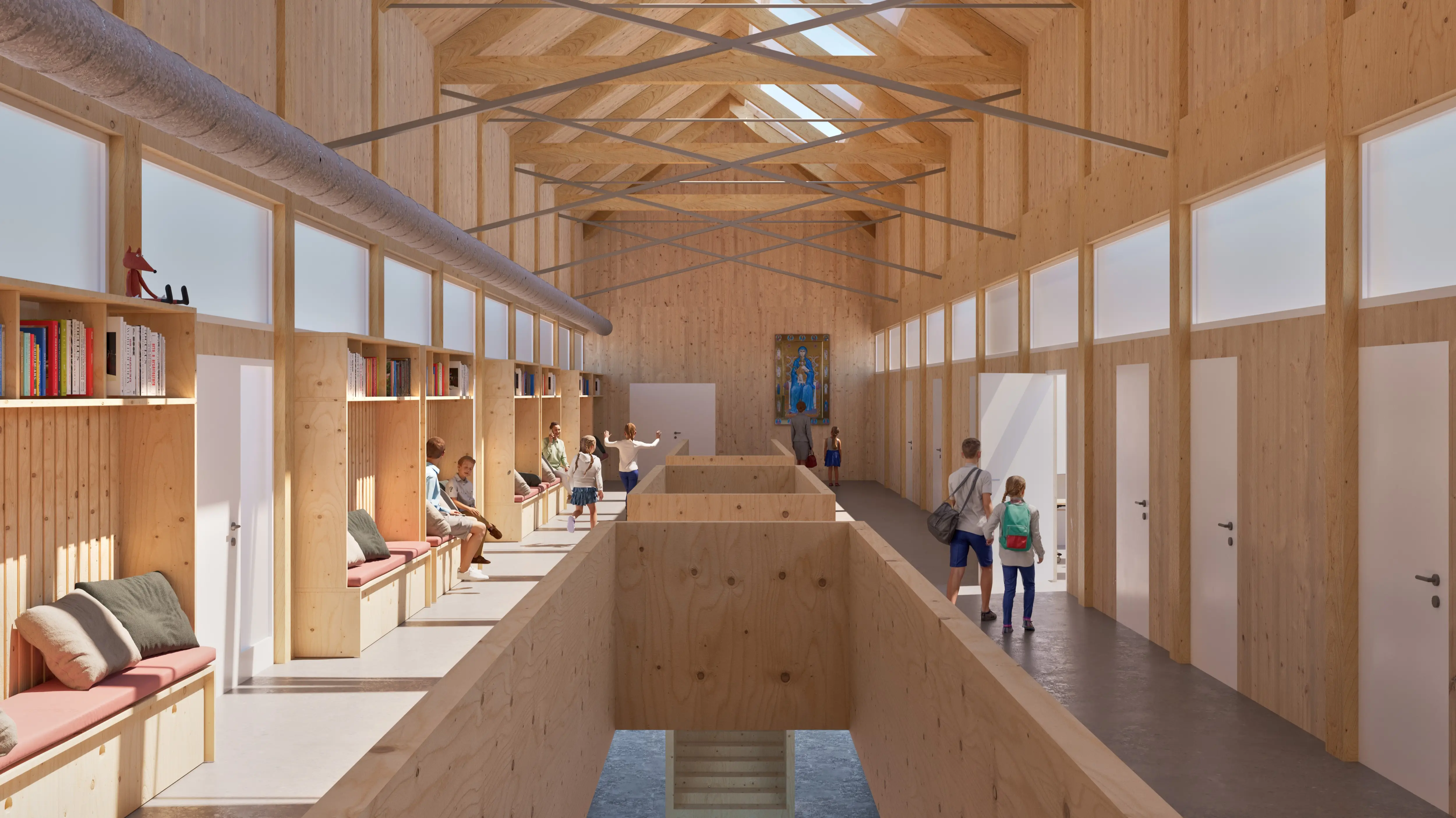 Architektonická vizualizácia nového kampusu Kolégia Antona Neuwirtha, vnútro budovy.