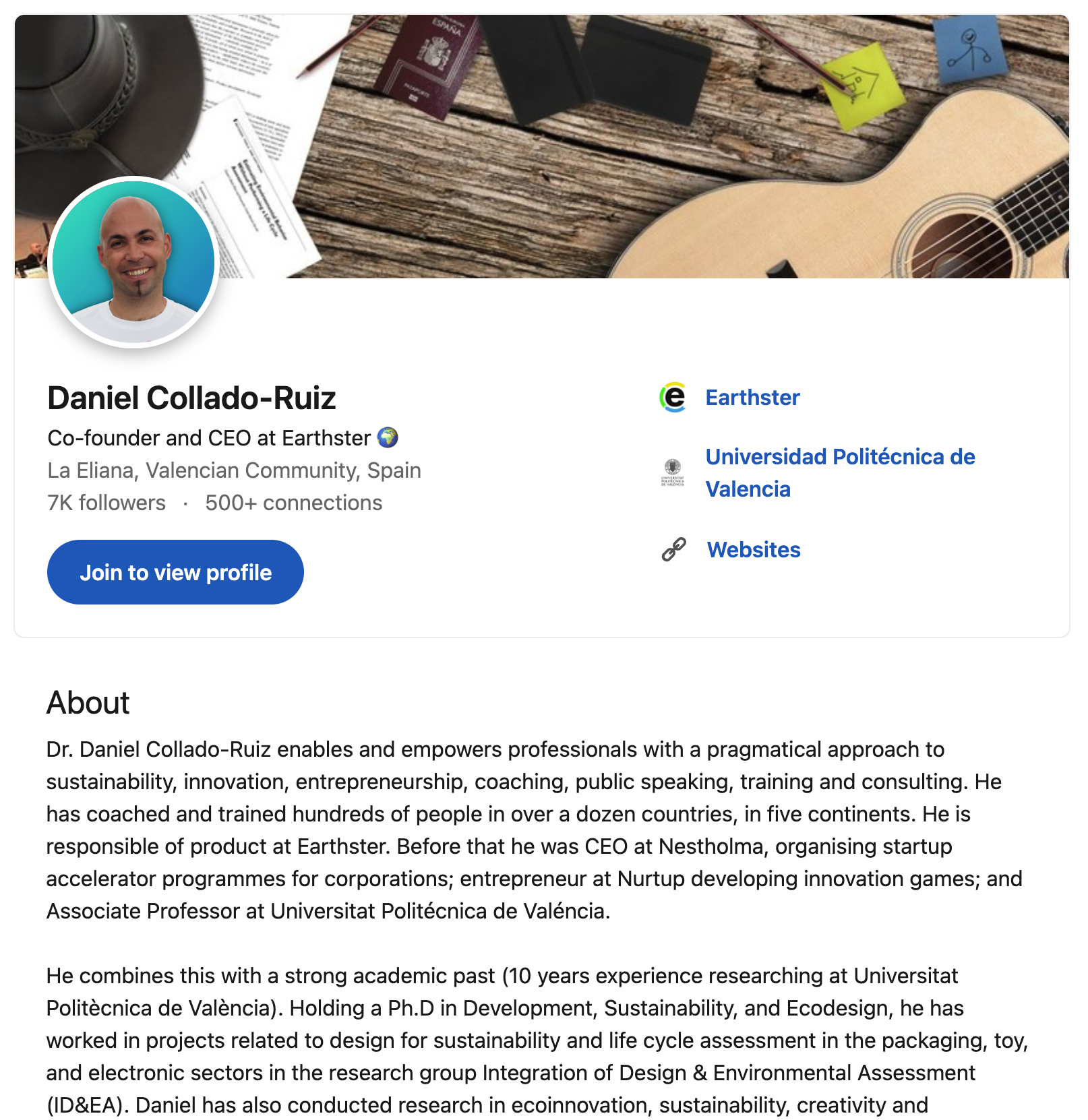 A screenshot of Daniel's LinkedIn profile