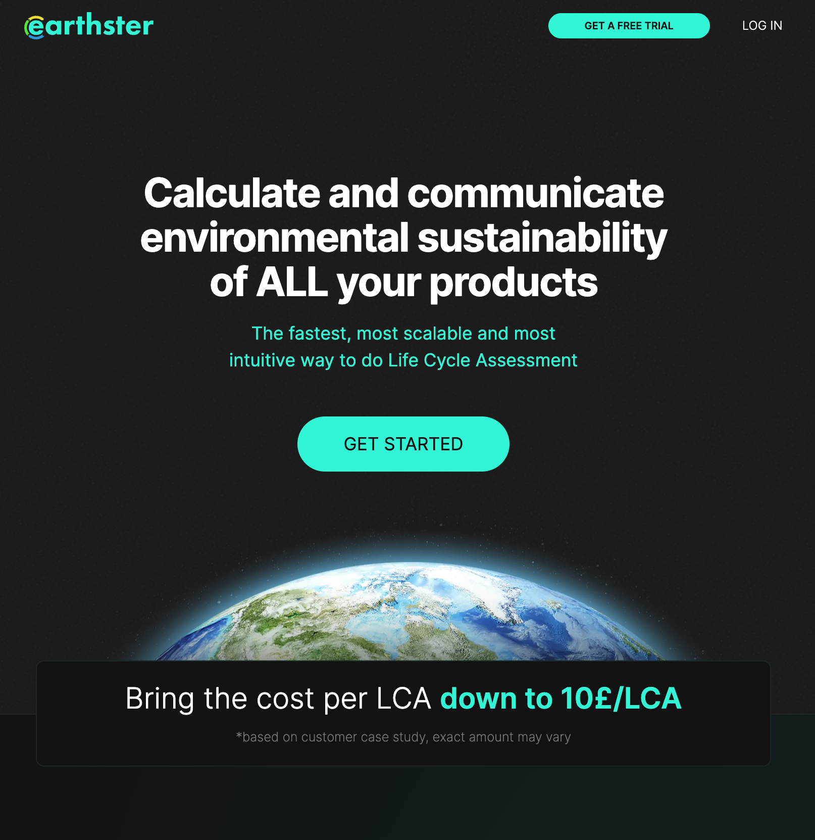 A screen capture of Earthster's homepage