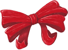 Bright red decorative bow with ribbon tails.