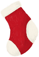 Red Christmas stocking with white fluffy cuff, heel, and toe.