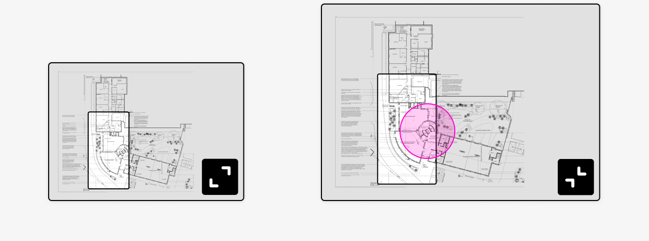 Das Bild zeigt eine zwei Ansichten der Minimap bei der die rechte vergrößert ist.