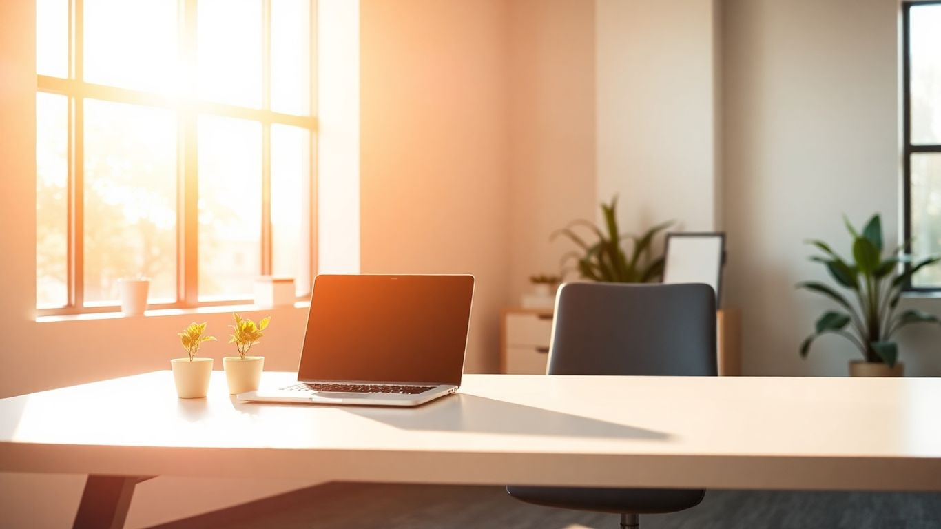 Modern office with natural light.