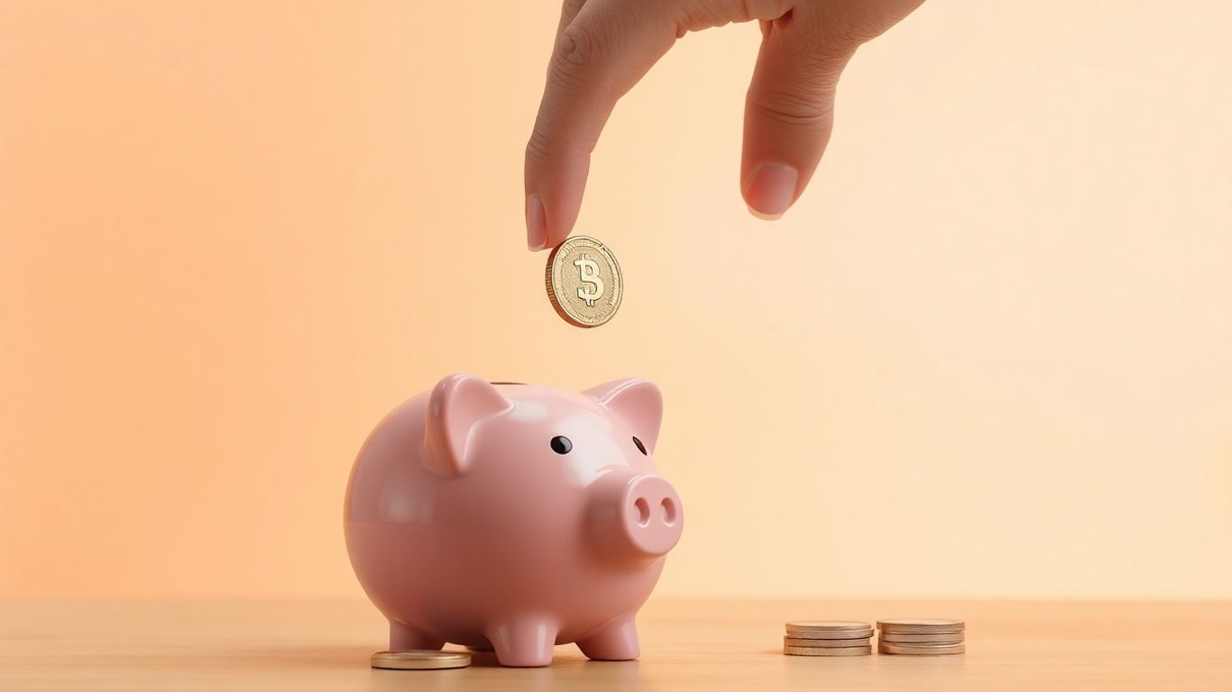Hand placing coin into piggy bank, coin duplication effect.