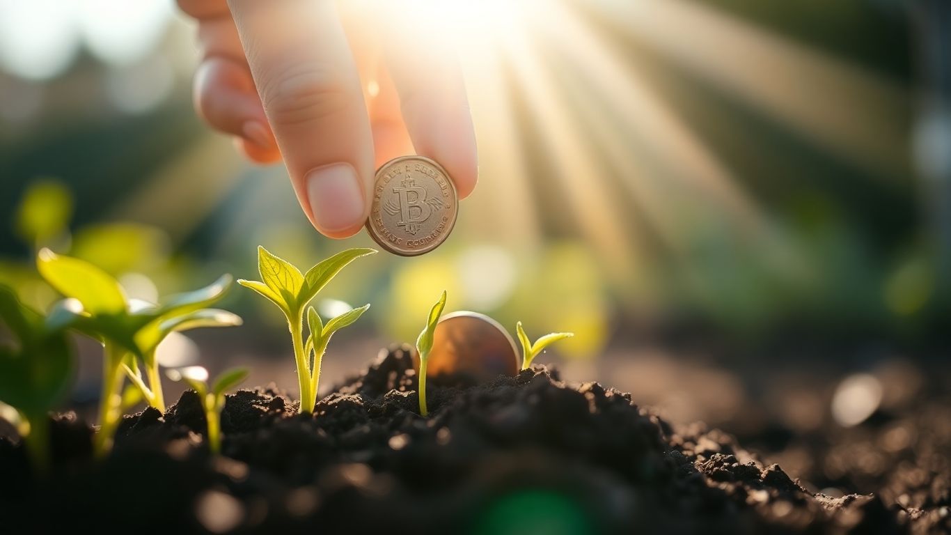 Plant growing with coins, symbolizing seed capital growth.