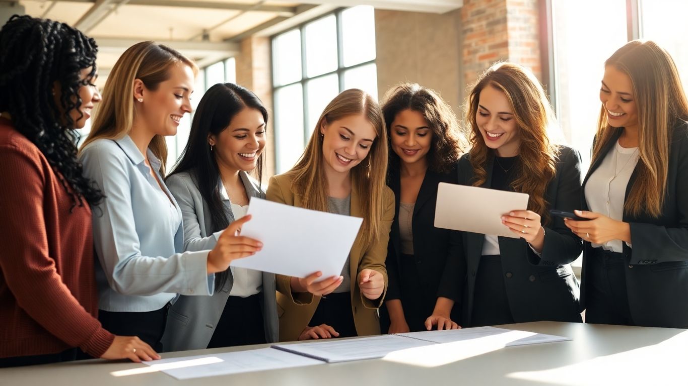 Women entrepreneurs collaborating in a modern office.