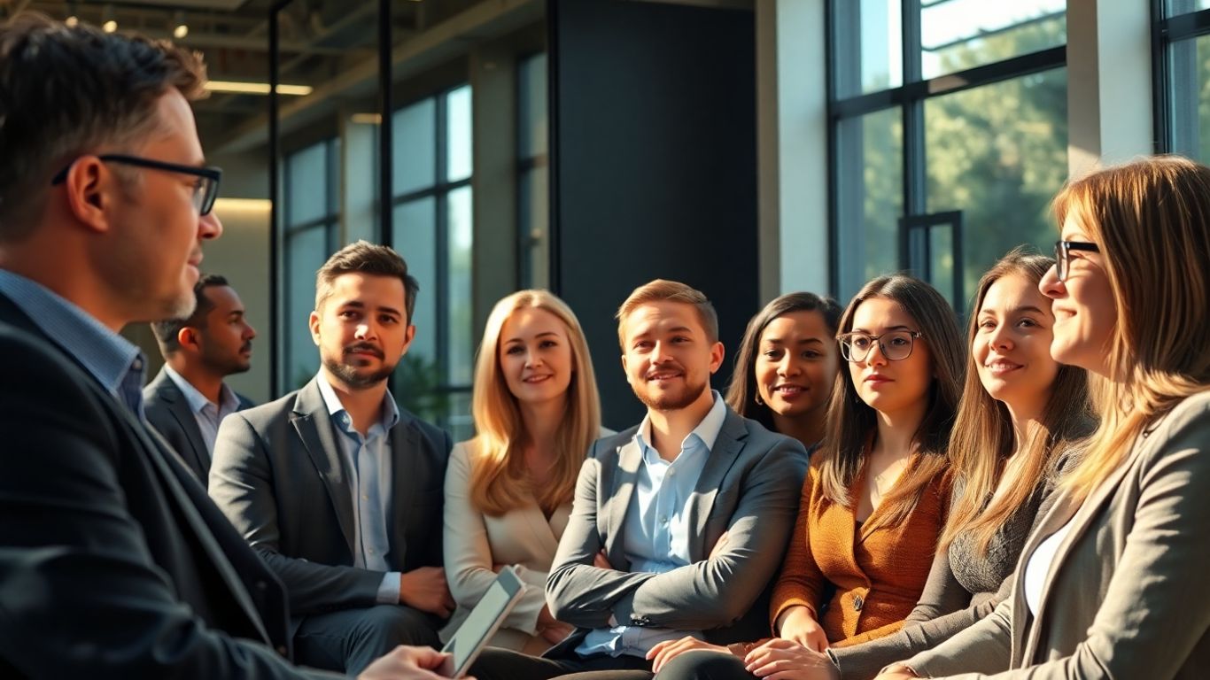 Investors listening to an entrepreneur in a modern office.