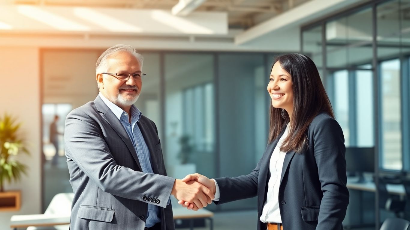 Startup founders shaking hands after securing seed funding.