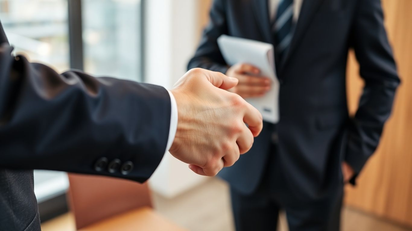 Business handshake over a funding agreement
