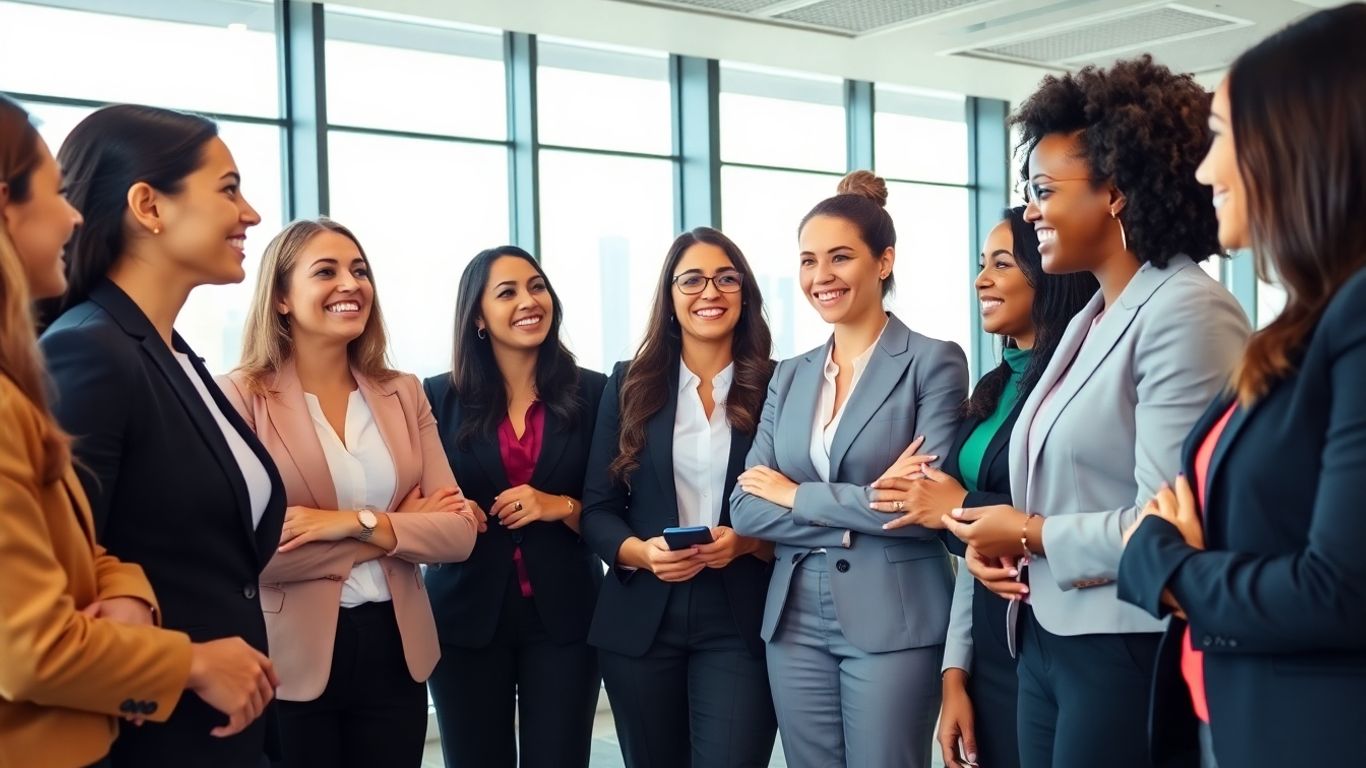 Women investors networking in a modern Dubai office.