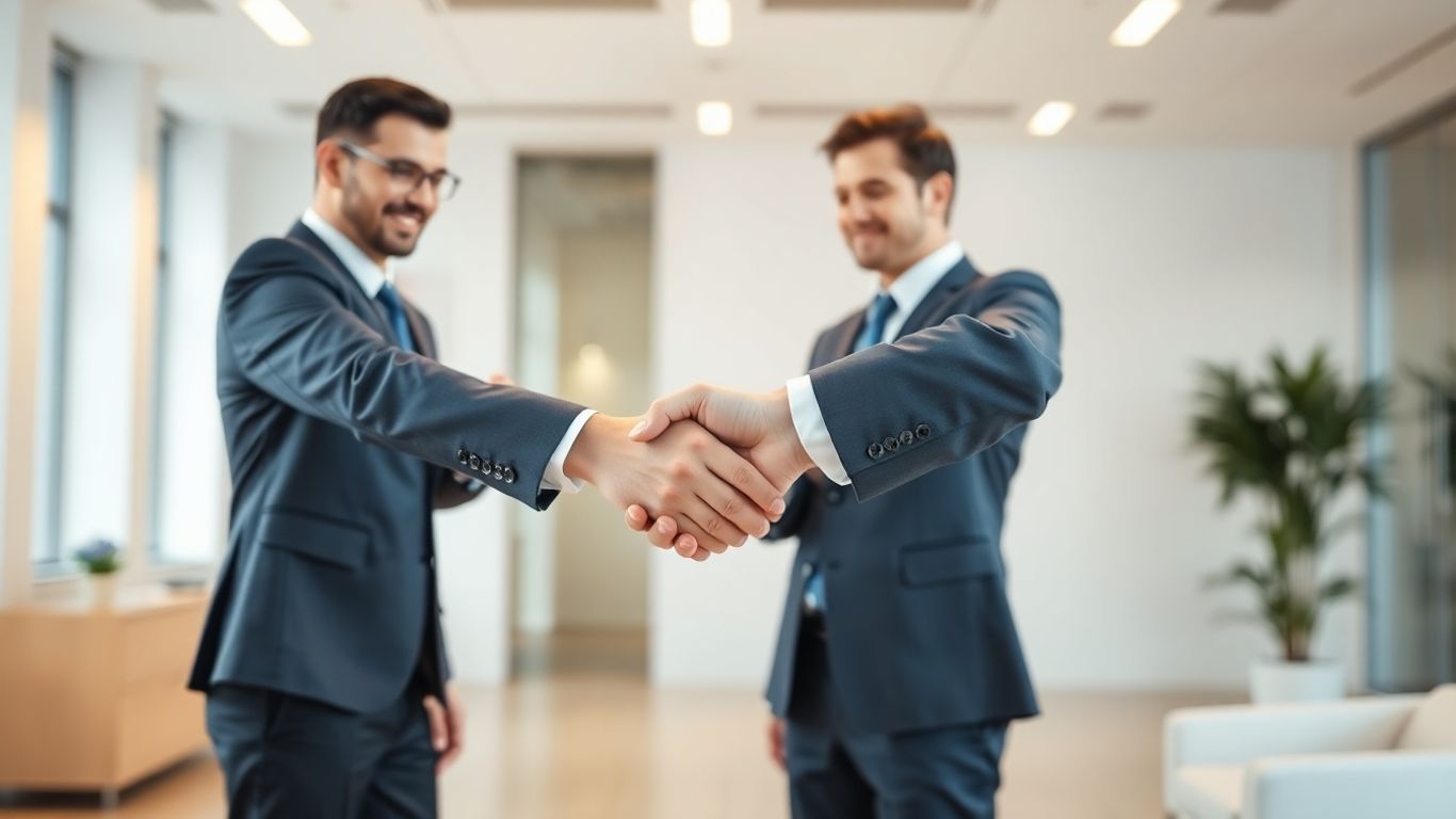 Handshake in a modern office, symbolizing VC connection.