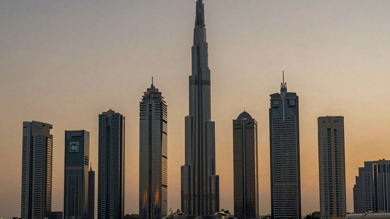 UAE skyline at sunset, symbolizing investment growth.