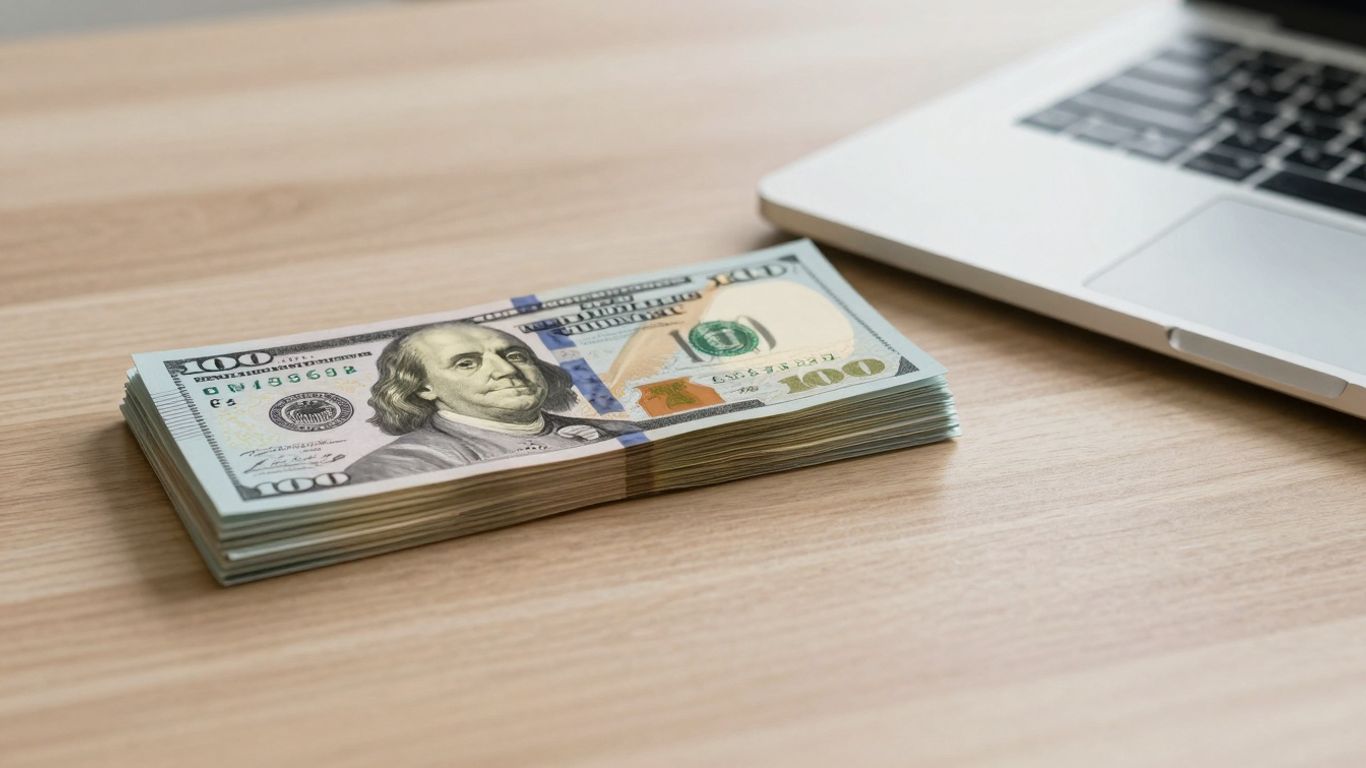 Venture capital dry powder concept with money and laptop.