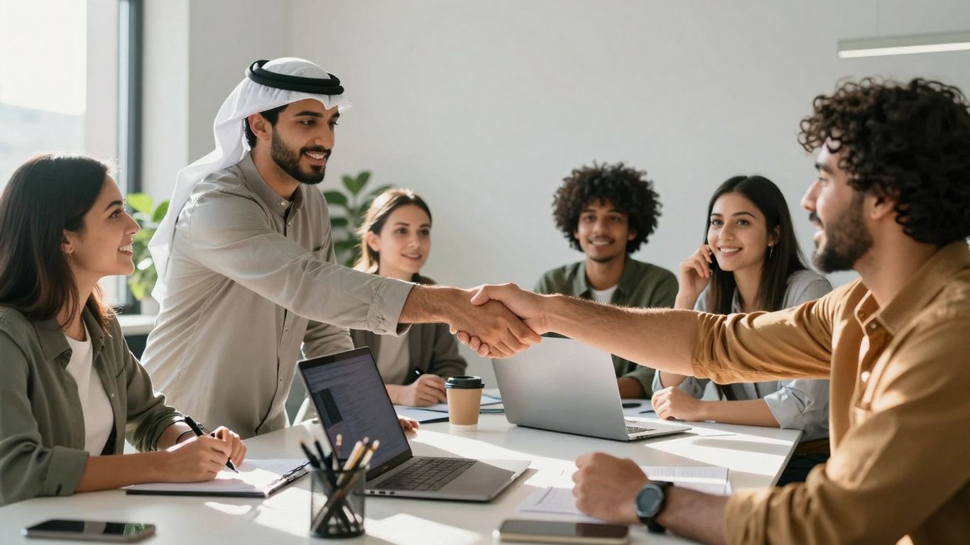 Startup accelerator equity and value proposition meeting.