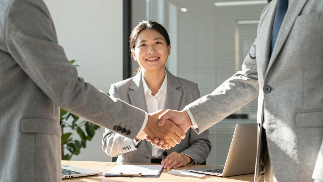 Business handshake symbolizing seller financing agreement.