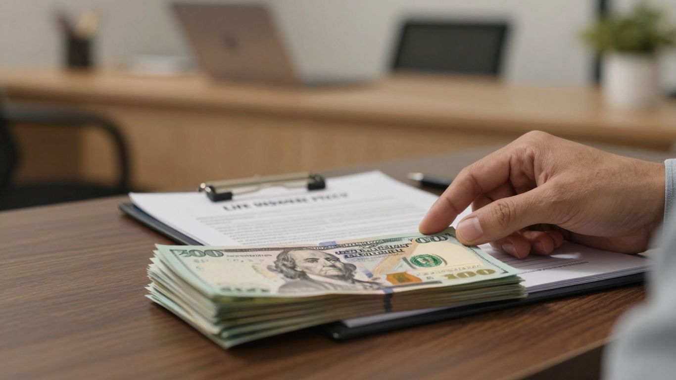 Life insurance policy and money stack