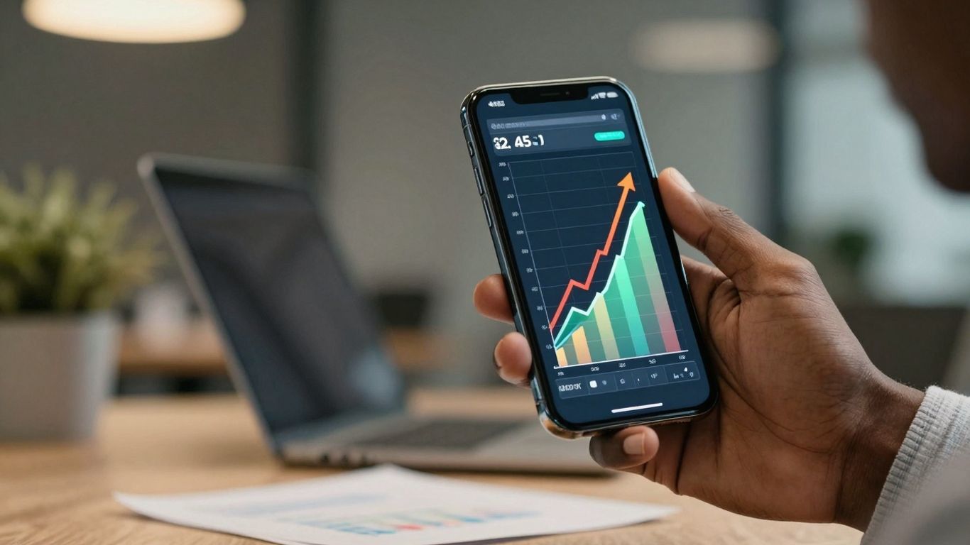 Financial growth chart on a smartphone screen.
