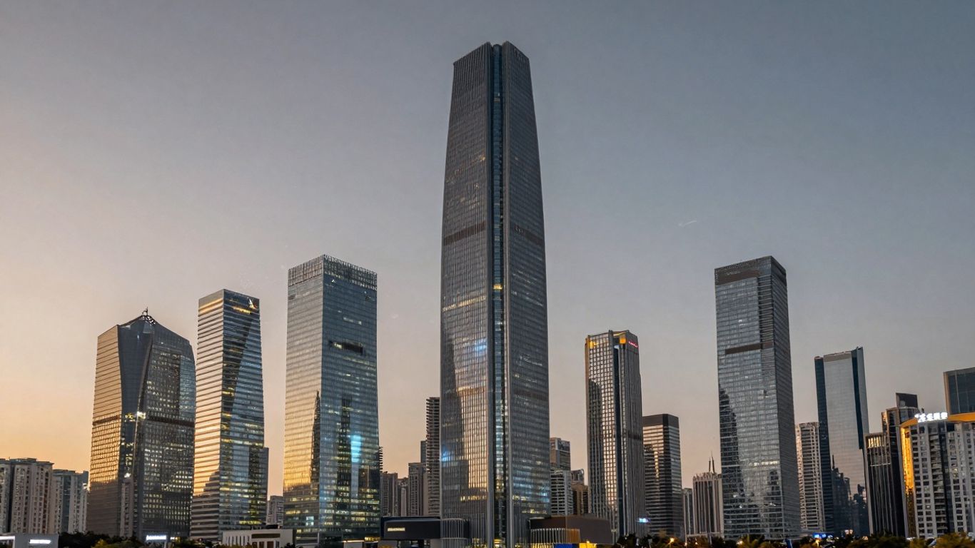 Modern cityscape with digital overlays, representing real estate technology innovation.