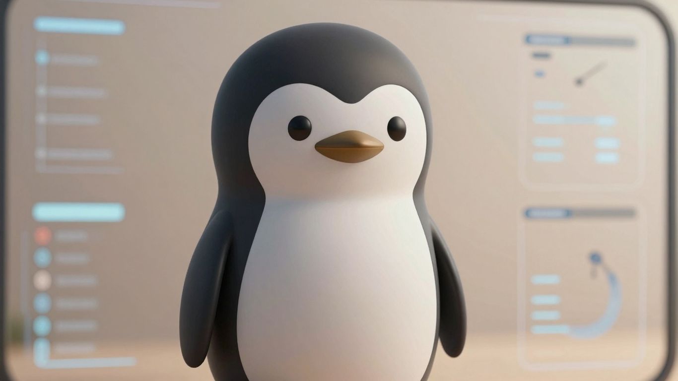 Penguin AI logo with abstract medical data visualizations.