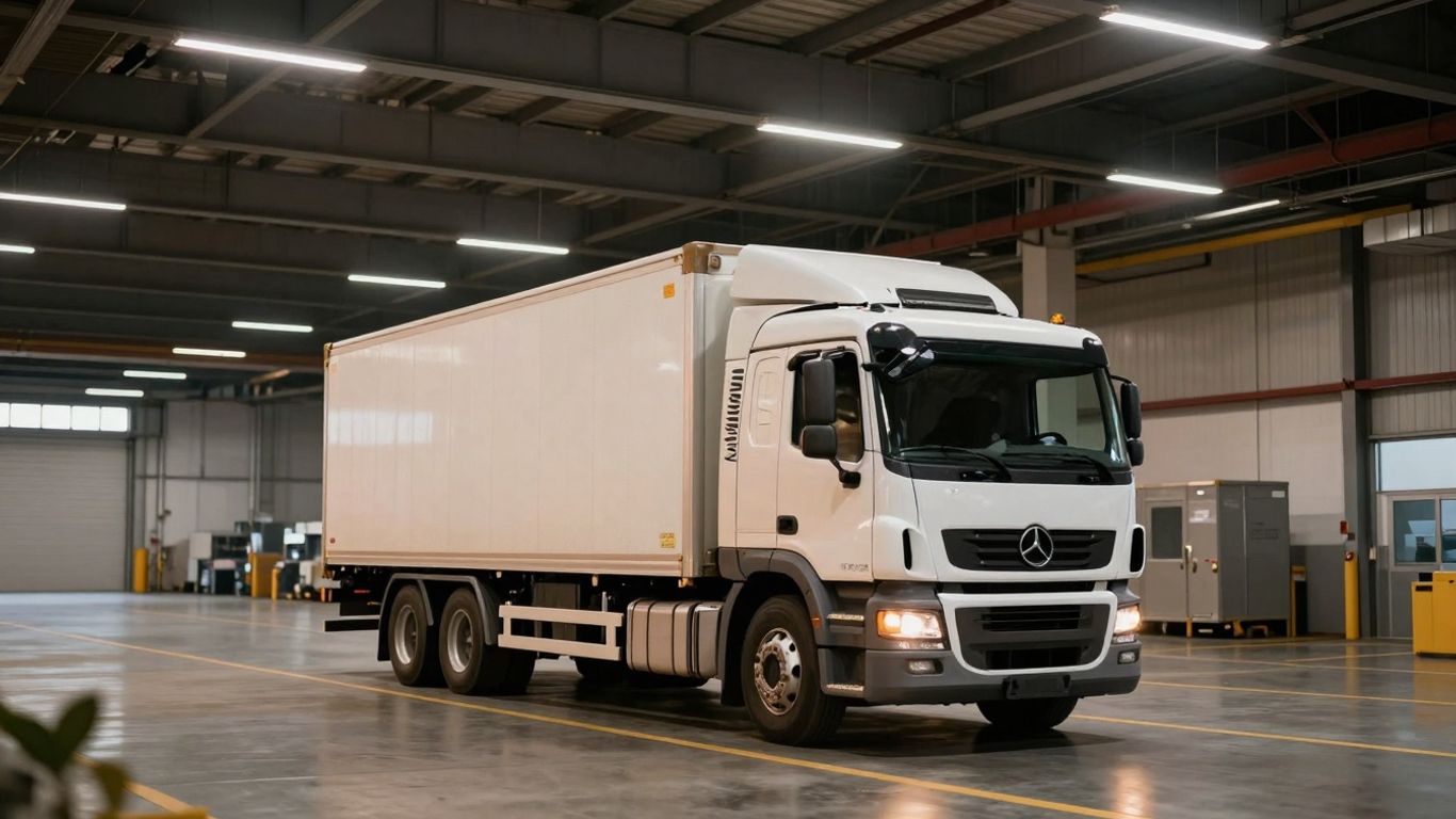 Modern truck in a logistics hub.