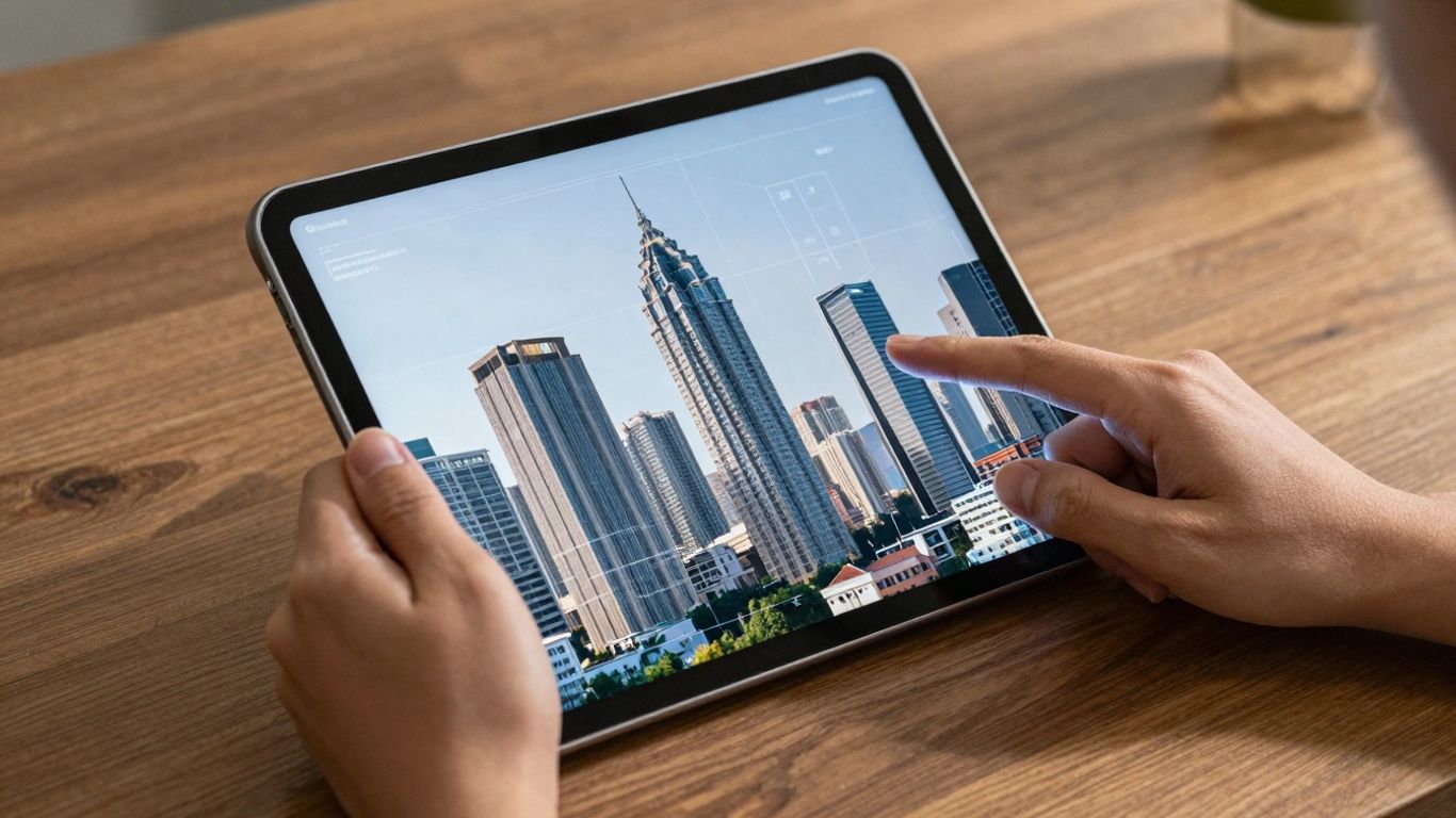 Modern real estate technology interface on a tablet.
