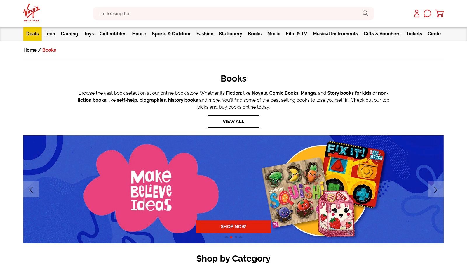 A screenshot of the Virgin Megastore UAE website, showing the "Books" category and various popular titles, highlighting its curated selection.