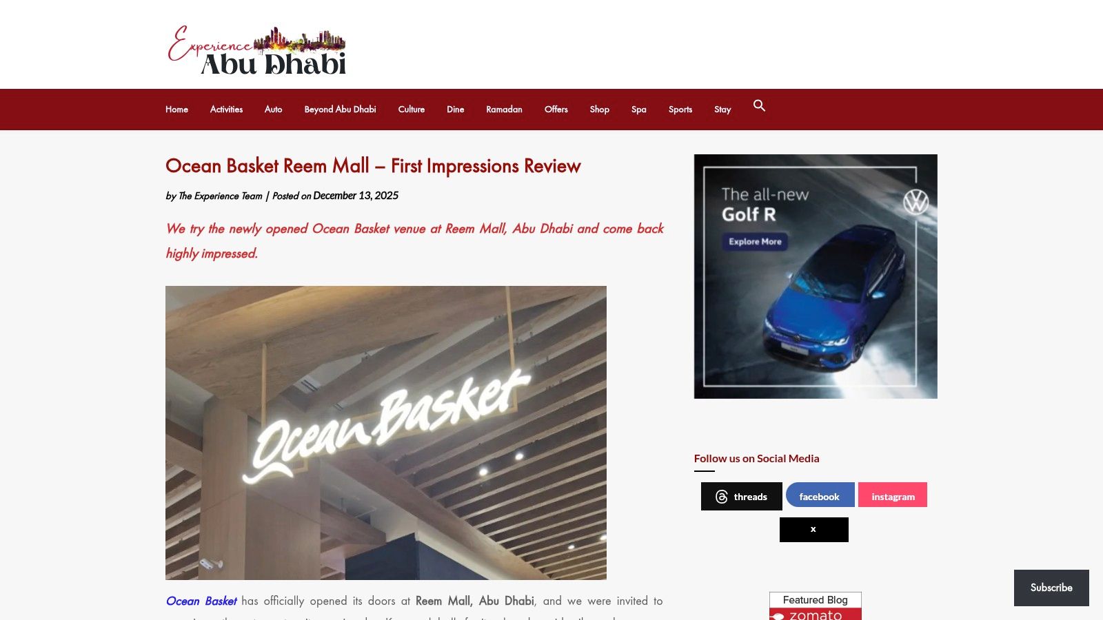 Experience Abu Dhabi – ‘Ocean Basket Reem Mall – First Impressions Review’