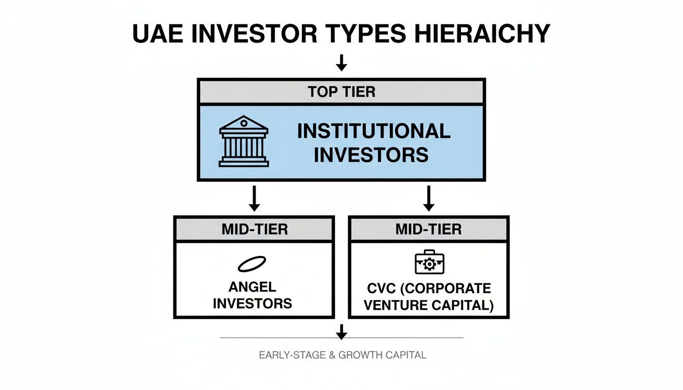 Hierarchy of UAE investor types: Institutional, Angel, and Corporate Venture Capital.