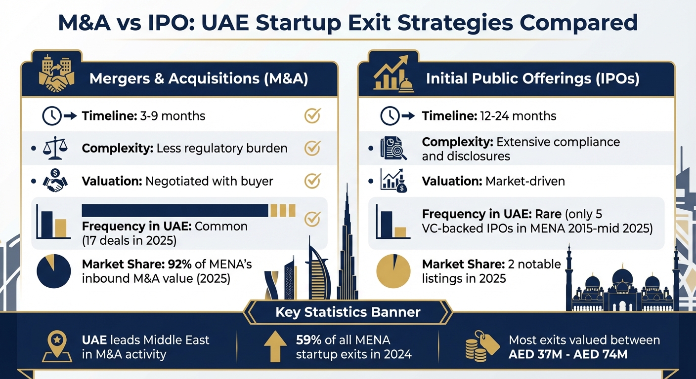 M&A vs IPO Exit Strategies for UAE Startups: Timeline, Complexity and Frequency Comparison