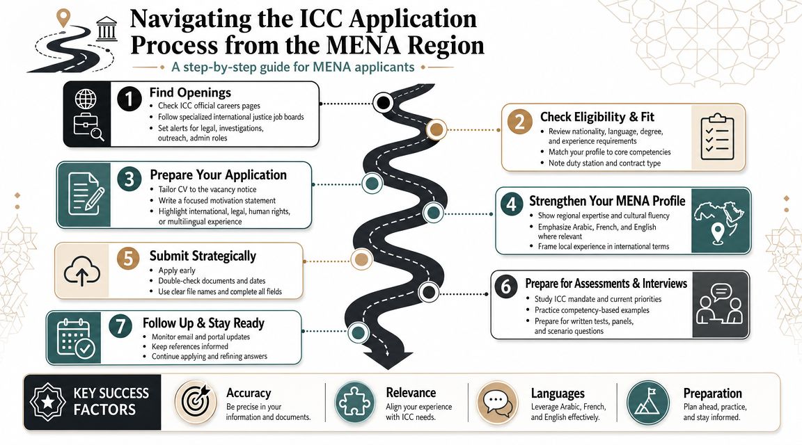 A step-by-step infographic guide for applicants from the MENA region navigating ICC career opportunities.